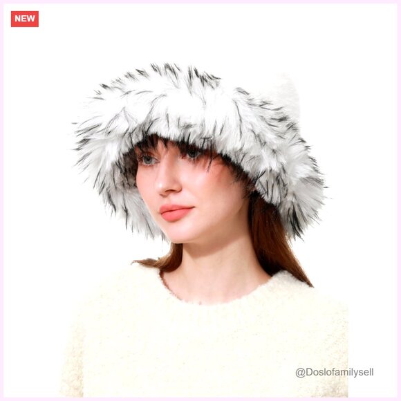 Faux Fur Bucket Hat Adjustable Winter Warm Fisherman Cap for Women